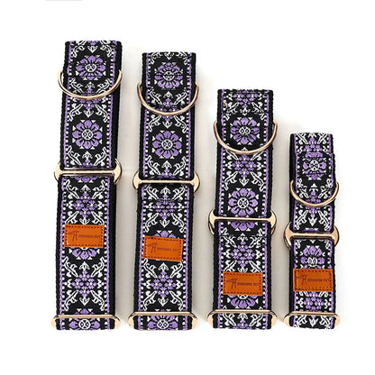 Adjustable Dog Collar Chinese Ethnic Style Martingale Greyhound Collar Patterned Anti-pull Collar Hand Washable Dog Accessory