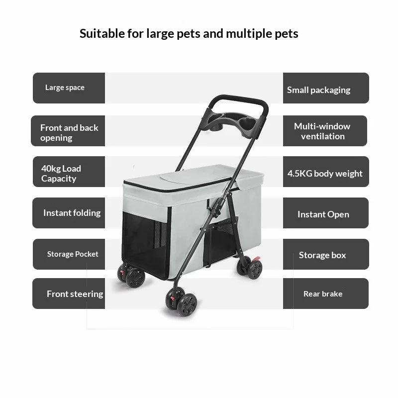 Large Dog Pet Stroller Foldable Multifunctional Outdoor All Terrain Portable Travel Carrier Dog Stroller Cat Stroller Dog Cart