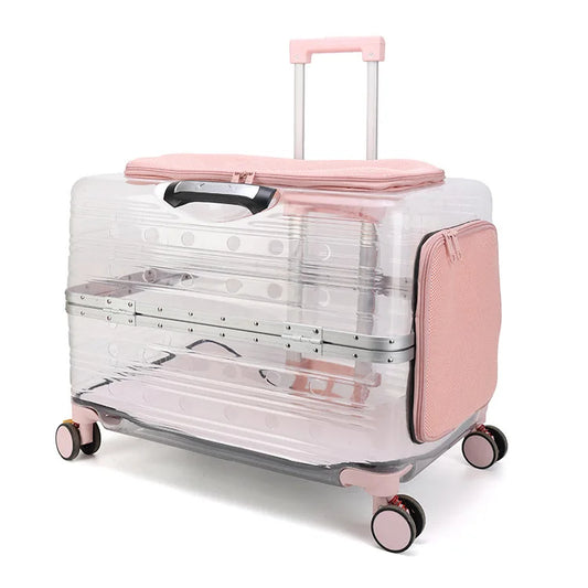 large transparent pet suitcase stroller portable double carrier medium large cats dogs UK Happy Furry