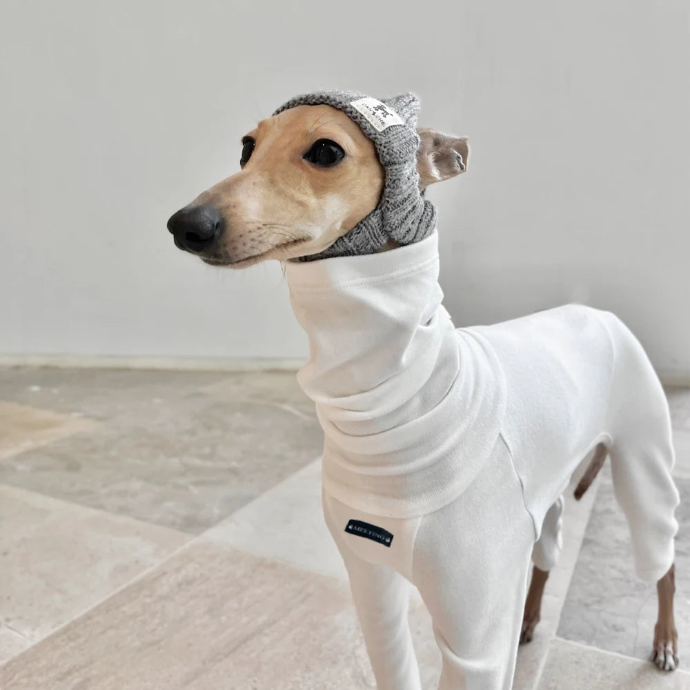 4-legged Cotton White Jumpsuit for Italian Greyhound Wellingtonian Spring High Neck Sweatshirt Winter Undercoat for Whippet