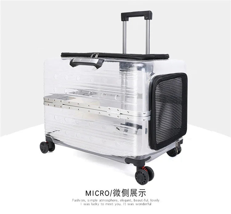 2026 Large Capacity Transparent Pet Suitcase Portable Stroller Double Medium To Large Pets Cat Outdoor Travel Bag