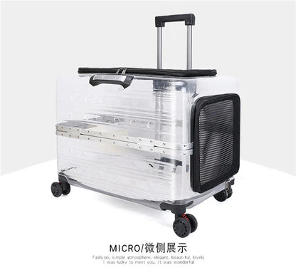 2026 Large Capacity Transparent Pet Suitcase Portable Stroller Double Medium To Large Pets Cat Outdoor Travel Bag