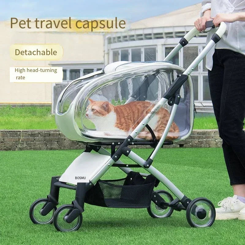 2026 Transparent Pet Stroller for Small Medium Dogs, Lightweight Foldable Detachable Dog Walking Cart, Portable Outdoor Carrier
