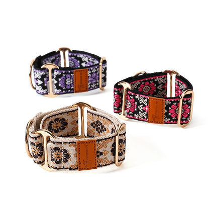 Adjustable Dog Collar Chinese Ethnic Style Martingale Greyhound Collar Patterned Anti-pull Collar Hand Washable Dog Accessory