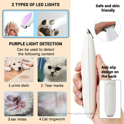 New LED/UV light dog paw trimmer fully waterproof pet hair trimmer with LED anti misoperation display screen dog and cat trimmer