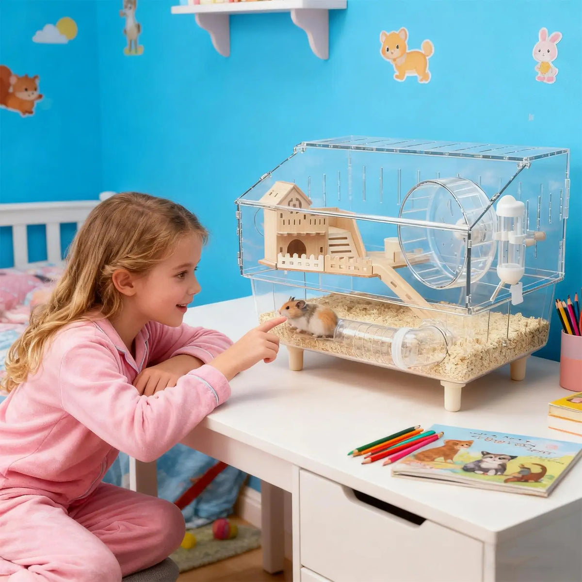 large syrian hamster cage double layer acrylic transparent house UK Happy Furry