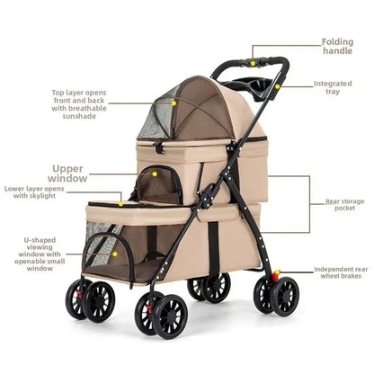 new foldable double pet stroller 2 carriages cup holder lockable wheels dogs cats UK Happy Furry