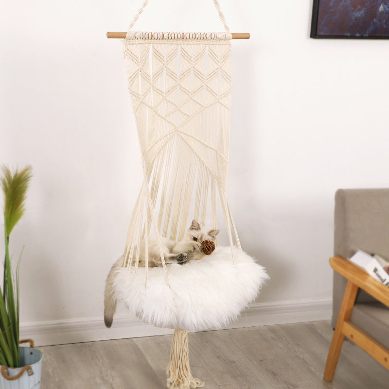 handmade macrame pet swing cage four seasons cat dog hanging bed UK Happy Furry
