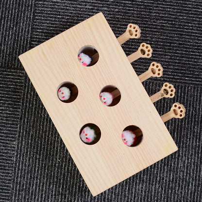 catnip solid wood whac a mole cat toy UK Happy Furry
