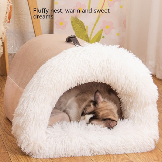 portable splice pet nest autumn winter warm long fur cat dog moisture proof UK Happy Furry
