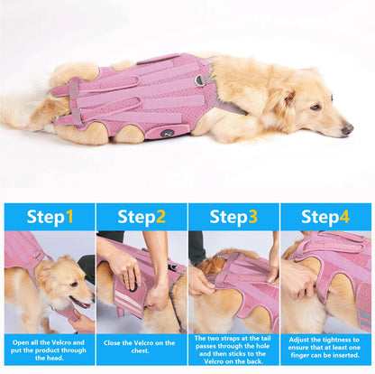 Coodeo Dog Back Brace Back Pain Relief Adjustable Dog Spinal Support Harness 8 Sturdy Plastic Strips Size S-XXL for 9-116 lbs