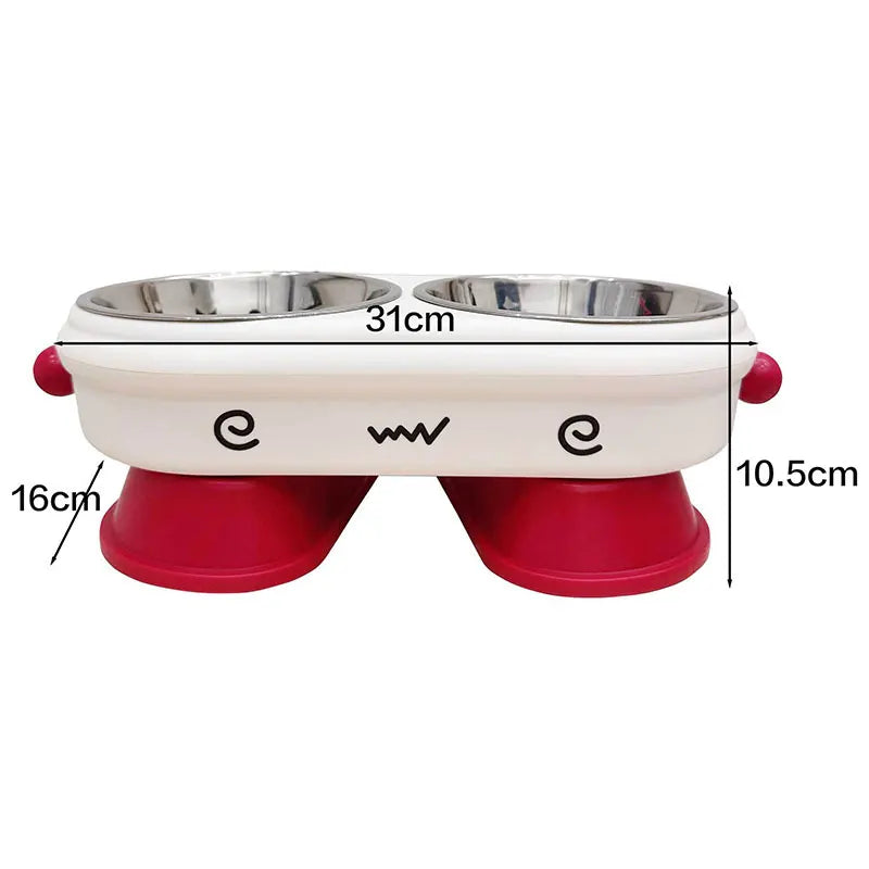 Elevated Stainless Steel Pet Bowl, Anti-Slip Anti-Tip Neck Protection Design, 2-in-1 Feeding and Watering Bowl for Cats and Dogs
