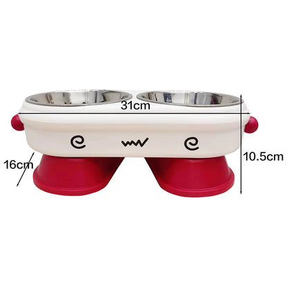 Elevated Stainless Steel Pet Bowl, Anti-Slip Anti-Tip Neck Protection Design, 2-in-1 Feeding and Watering Bowl for Cats and Dogs