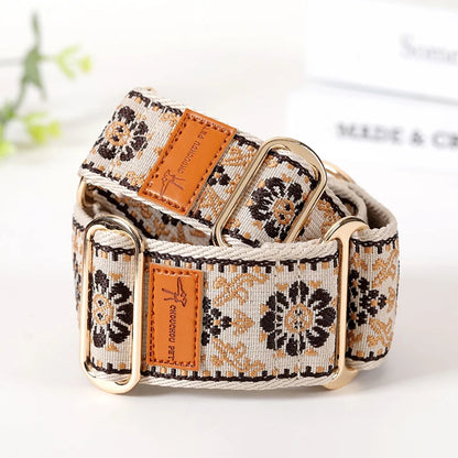 Adjustable Dog Collar Chinese Ethnic Style Martingale Greyhound Collar Patterned Anti-pull Collar Hand Washable Dog Accessory