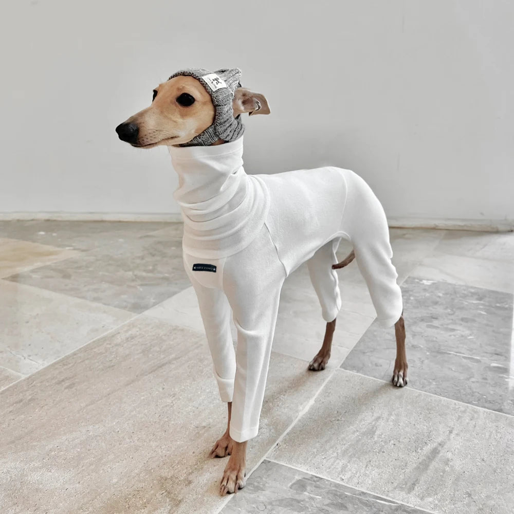 4-legged Cotton White Jumpsuit for Italian Greyhound Wellingtonian Spring High Neck Sweatshirt Winter Undercoat for Whippet