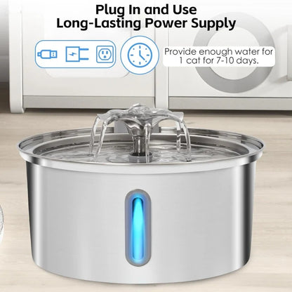 2.2L Stainless Steel Pet Water Dispenser with Dual Outlet Mode and Flower Outlet Design Makes Pets Enjoy Drinking Water More