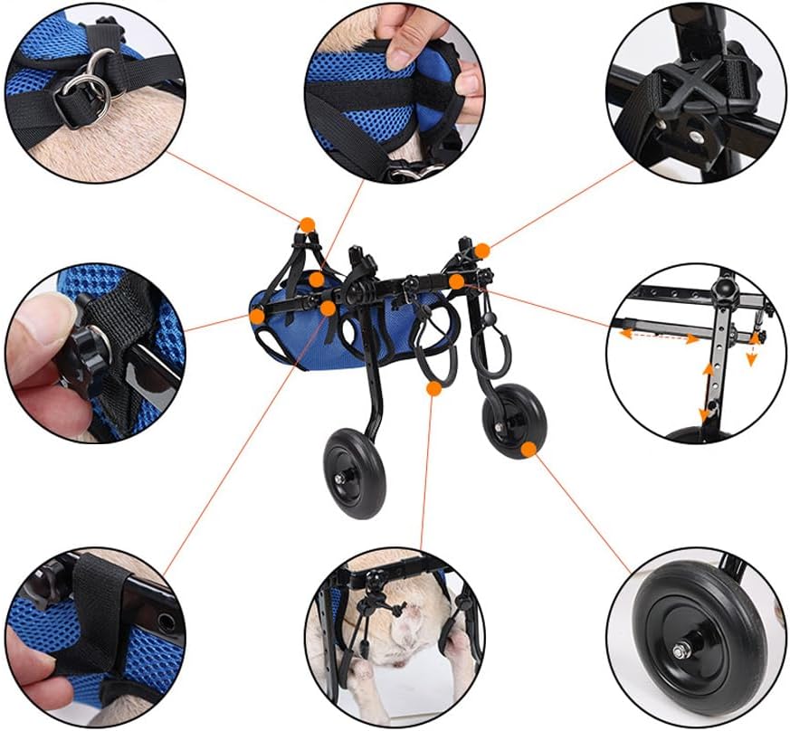Dog Wheelchair, Adjustable Pets Cart Wheelchair for Back Legs,Dog Leg Brace and Hip Support, Assist Small Pets with Paralyzed Hind Limbs to Recover Their Mobility, Size M