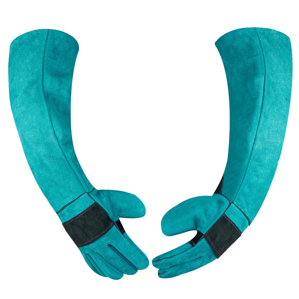 Animal Handling Gloves Bite Proof, 60cm Leather Anti Bite Gloves Full Arm Protective, Anti Scratch Cut Gauntlet for Animal Grooming Bathing Dogs Cats Hamster Parrot