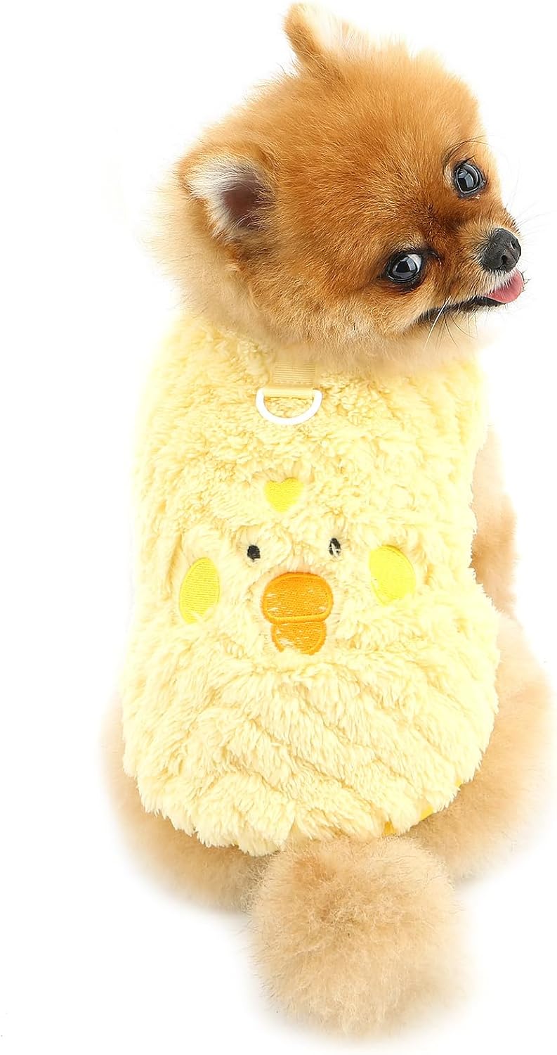 Embossed Fleece Sleeveless Dog Jumper with Lead D-Ring — Yellow