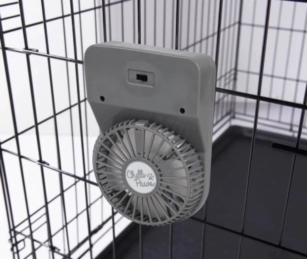 pet crate fan cage mounted cooling dogs cats grey UK Happy Furry