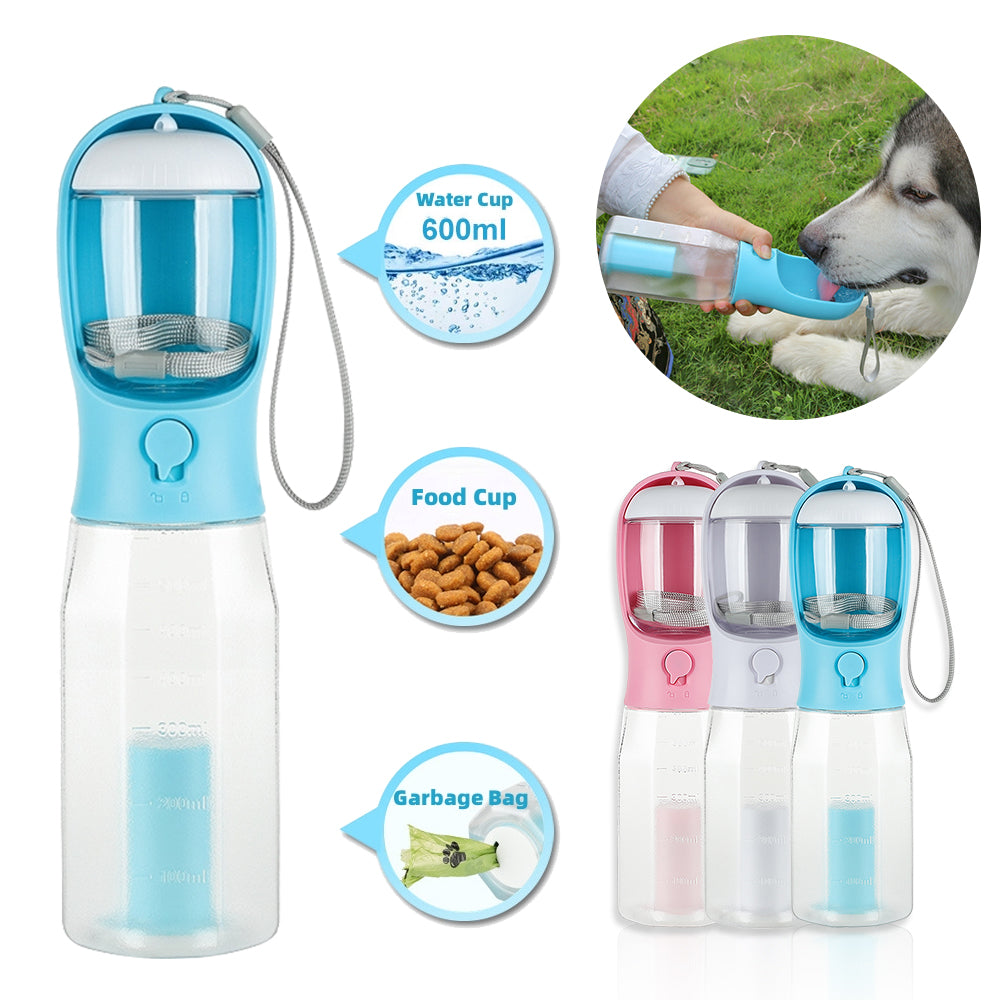 Portable Cat Dog Water Bottle Food Feeder Drinker Poop Dispenser 3 In 1 – 3-in-1 leak-proof multifunctional water and food dispenser for cats and dogs
