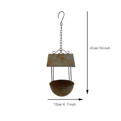 Rusty Iron Bird Bath Feeder Vintage Rain-Resistant Automatic Feeding Station Large Capacity Anti-leakage Bird Food Container