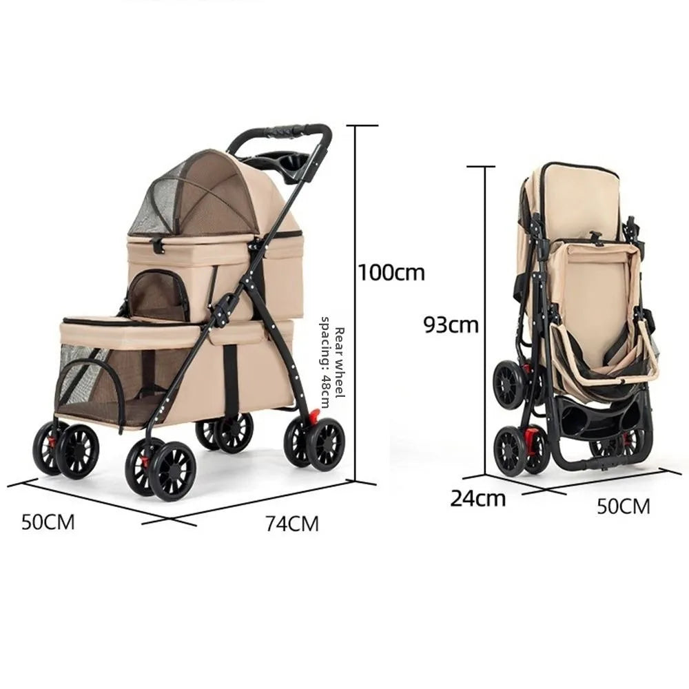 foldable double carriage pet stroller lockable wheels cup holder cat dog UK Happy Furry