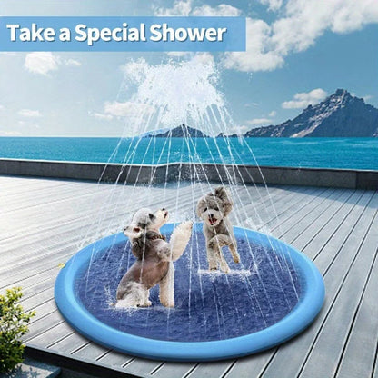 Heavy-Duty Outdoor Pet Bathing Basin with Spray Function - Non-Slip Dog Water Play Mat for Summer Fun and Pet Bathing