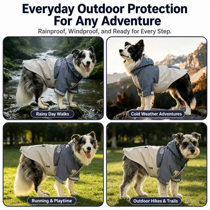 Lightweight Dog Rain Jacket Water‑Repellent Windproof Coat with Reflective Strip Drawstring Adjustable Outdoor Pet Clothes