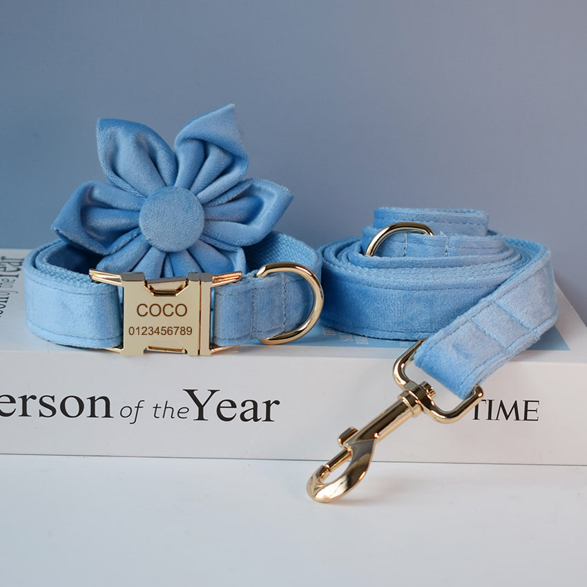 blue velvet dog collar rope pet collar UK Happy Furry