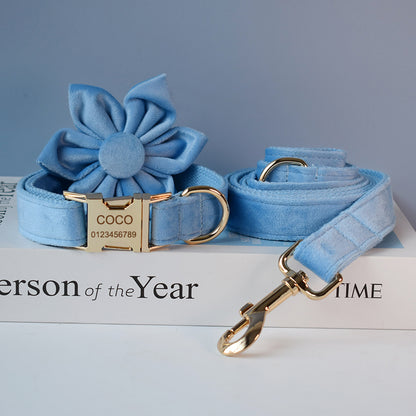 blue velvet dog collar rope pet collar UK Happy Furry