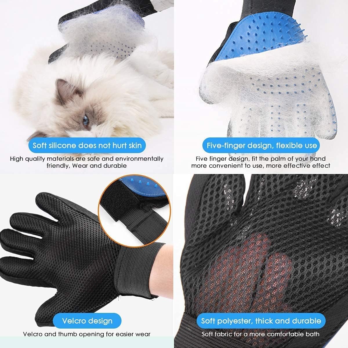 Pet Dog Cat Grooming Glove 2 Pack,[Upgraded 259 Pins] Pet Hair Remover Mitt Massage Deshedding Glove Brush with Longer Tips for Long Short Fur Dogs Cats Rabbits Horses   | FREE SHIPPING