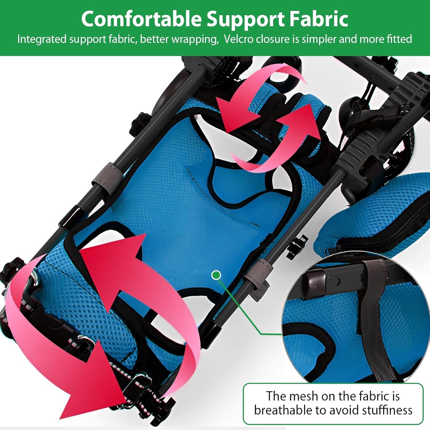 Dog Wheelchair for Back Legs, Adjustable Dog Wheelchair, Rehabilitation 2 Wheels Dog Cart Wheels, Assist Pets with Paralyzed Hind Limbs to Recover Walking, Equipped with Storage Bag and Traction Rope