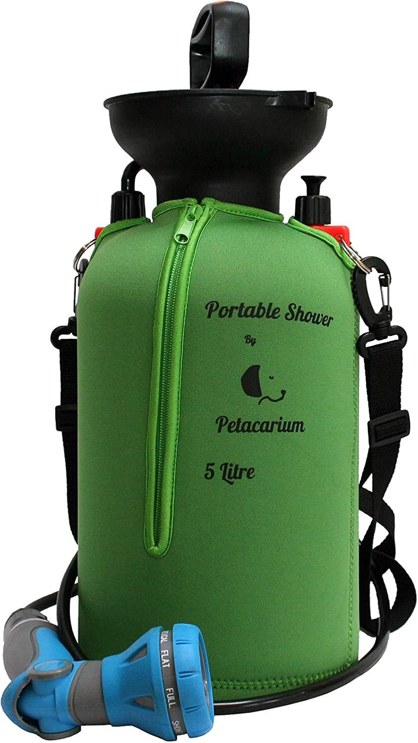 insulated portable shower 5 litre green dogs camping paddleboarding UK Happy Furry