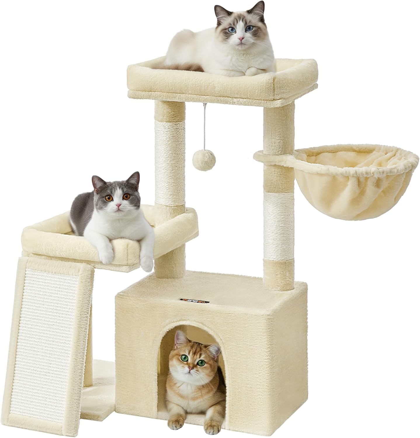 cat tree tower condo 2 beds scratching posts ramp small medium cats UK Happy Furry
