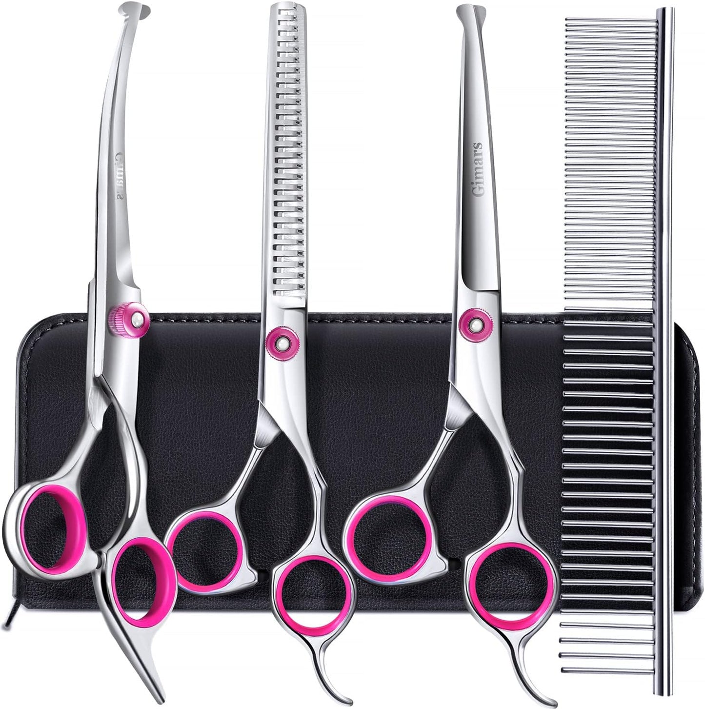 Dog Grooming Scissors Kit Professional 4CR with Safety Round Tip, 5 in 1 Heavy Duty Titanium Coated Thinning & Curved & Straight Shears   | FREE SHIPPING