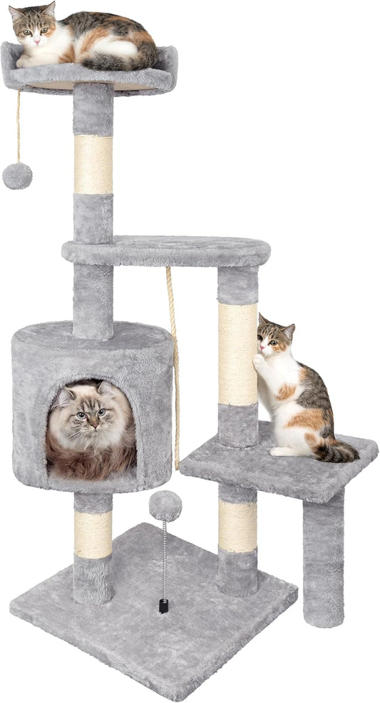 112cm cat tree scratching post multi level sisal toy balls cave UK Happy Furry