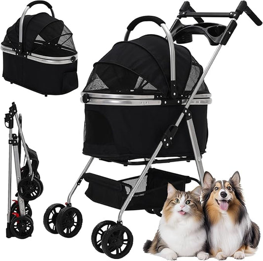 3 in 1 pet stroller foldable cat dog pushchair 20KG detachable carrier car seat UK Happy Furry