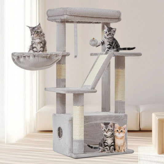 98cm cat tree tower indoor cats kitten condo basket perch light gray UK Happy Furry