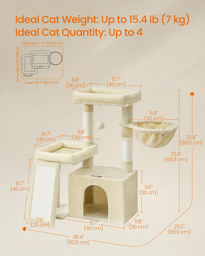 Cat Tree Tower Condo with 2 Beds, Scratching Posts and Ramp, for Small and Medium Cats   | FREE SIPPING    |