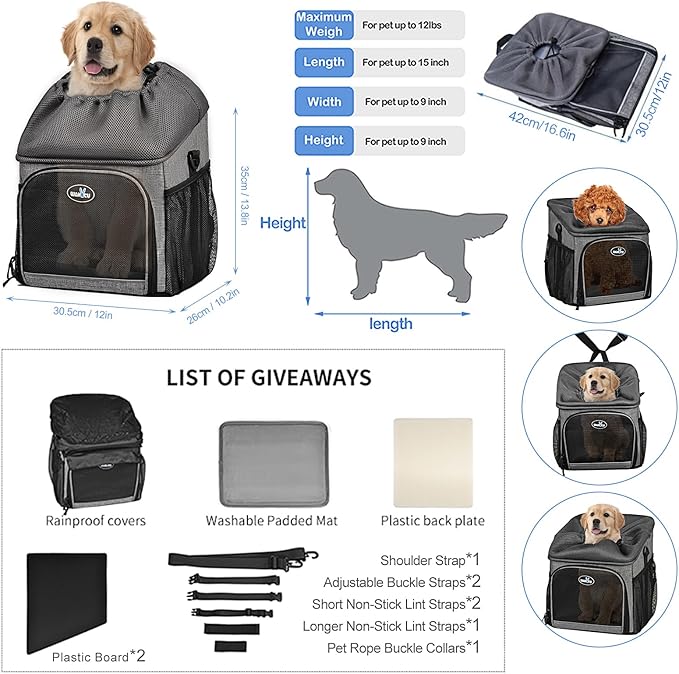 Pet Bicycle Carrier Backpack Dog Bike Basket Carrier Foldable Removable Max Bearing Weight: 2.0KG