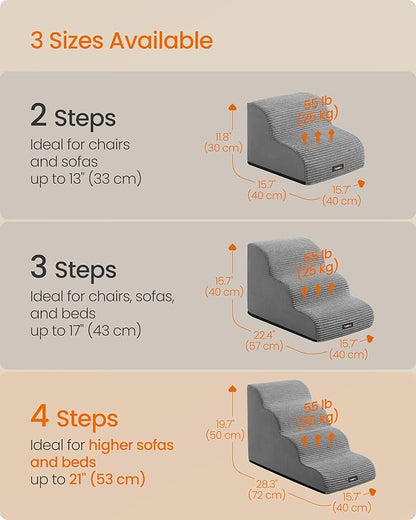Dog Steps for Bed, Sofa, Waterproof Pet Stairs with Anti-Slip Designs, Gentle Slope, Removable Washable Cover
