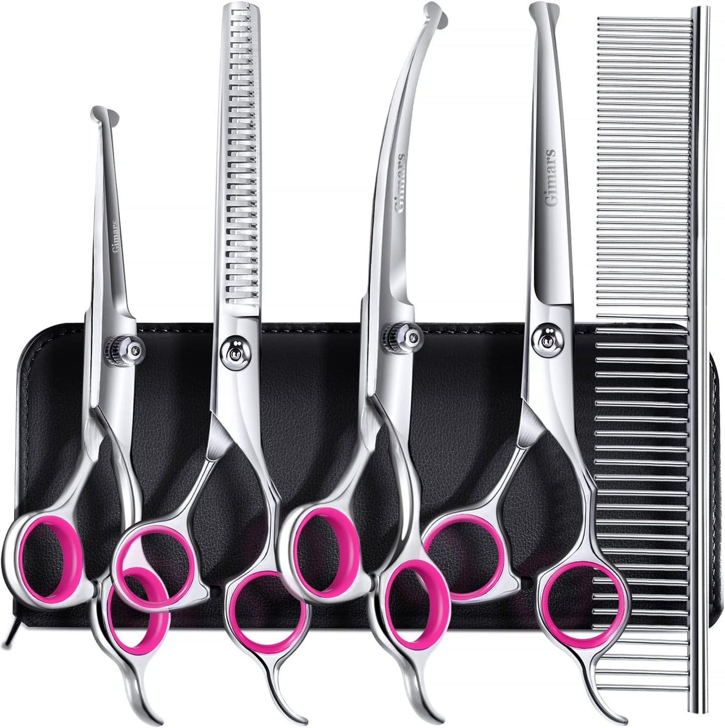 Dog Grooming Scissors Kit Professional 4CR with Safety Round Tip, 5 in 1 Heavy Duty Titanium Coated Thinning & Curved & Straight Shears   | FREE SHIPPING