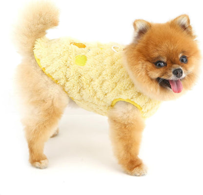Embossed Fleece Sleeveless Dog Jumper with Lead D-Ring — Yellow