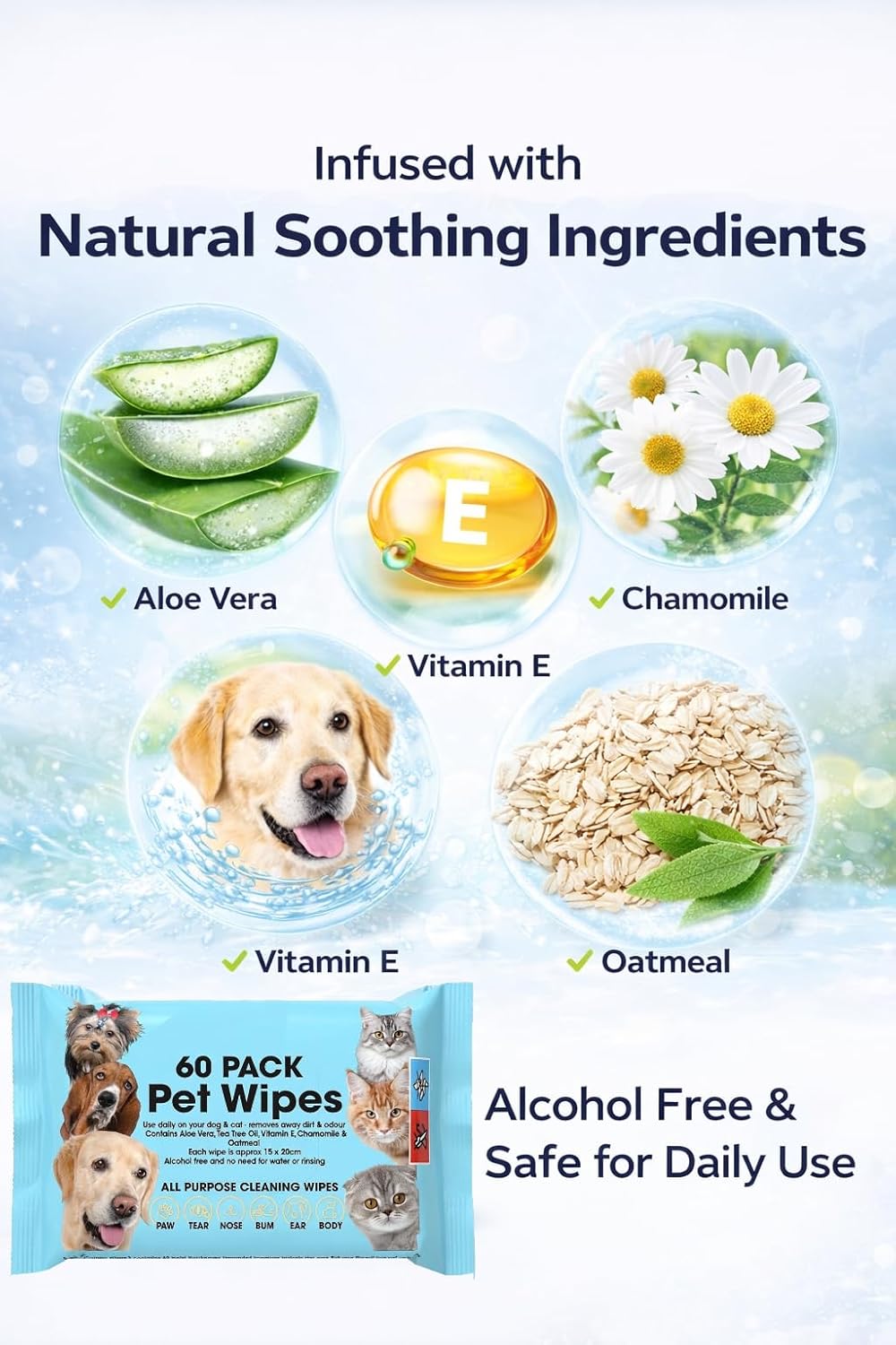Pet Cleaning Wipes for Dogs and Cats, Alcohol Free Deodorizing Multi-Purpose Cleaning Pet Wipes Pack of 240