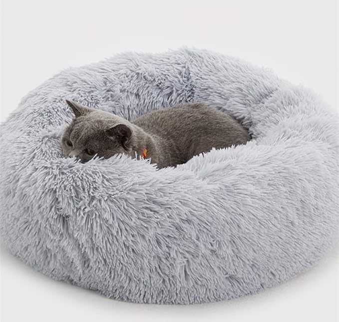 Dog Bed, Calming Round Dog Cat Bed Soft and Fluffy Cuddler Pet Cushion Self-Warming Puppy Beds Machine Washable,