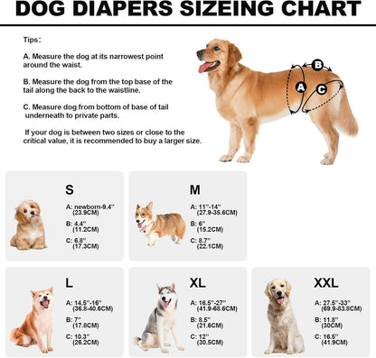 Reusable Dog Diapers Female Washable, Premium Doggie Diaper for Dogs, Pack of 3,
