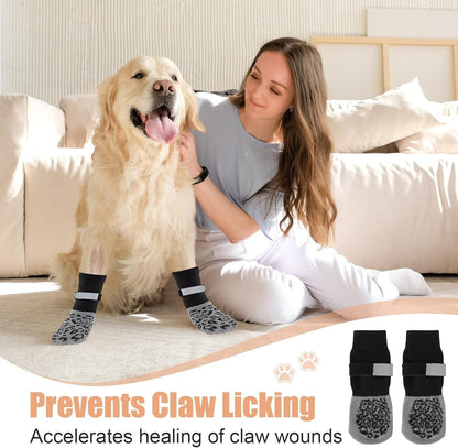 Anti Slip Dog Socks Paws Stop Licking, 2 Pairs Dog Boots Protector Socks with Adjustable Strap, Breathable Cotton Dogs Boot Shoes, Protect Injured Paws, Ideal for Indoor Outdoor Hardwood Tile Floors   | FREE SHIPPING