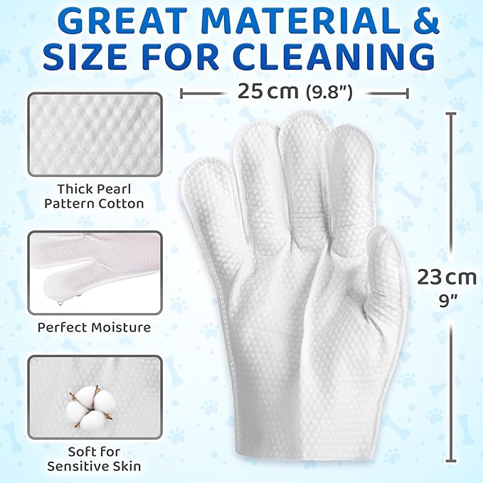 Pet Wipes for Dogs & Cats - 12 Gloves - Disposable Washing Mitt for Bath & Grooming - Clean Paws, Fur, Face, Ears, Rear & Body - Hypoallergenic, Lick-Safe, Waterless Cleaning   | FREE SHIPPING
