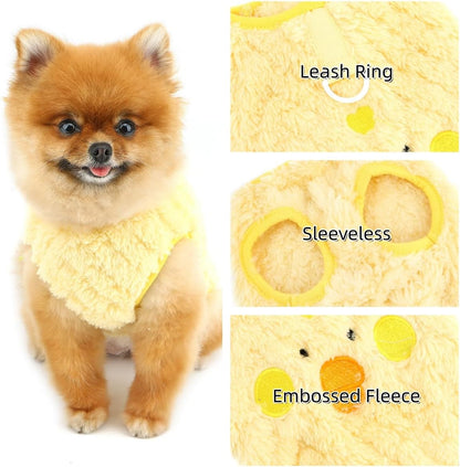 Embossed Fleece Sleeveless Dog Jumper with Lead D-Ring — Yellow